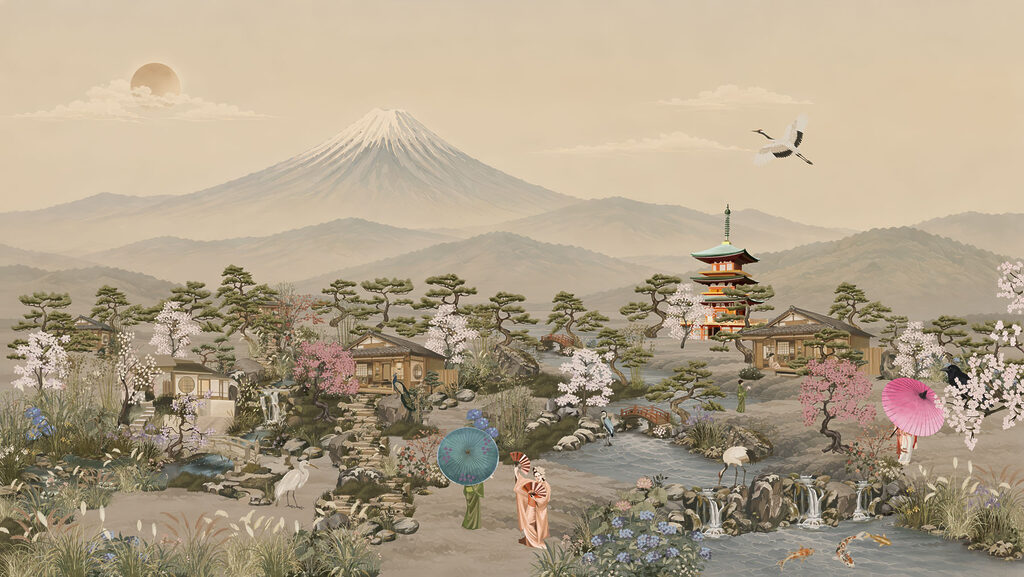 Wall mural Landscape with a mountain and a village (SKU: t01063)