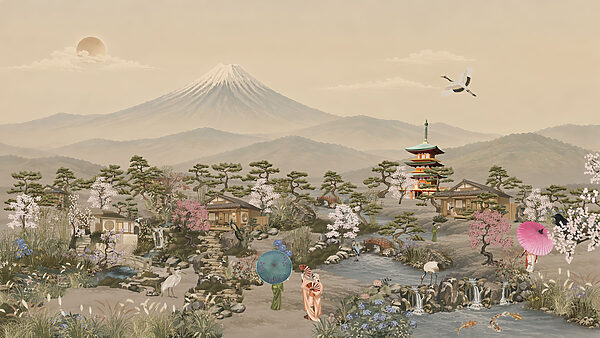 Wall mural Landscape with a mountain and a village (SKU: t01063)