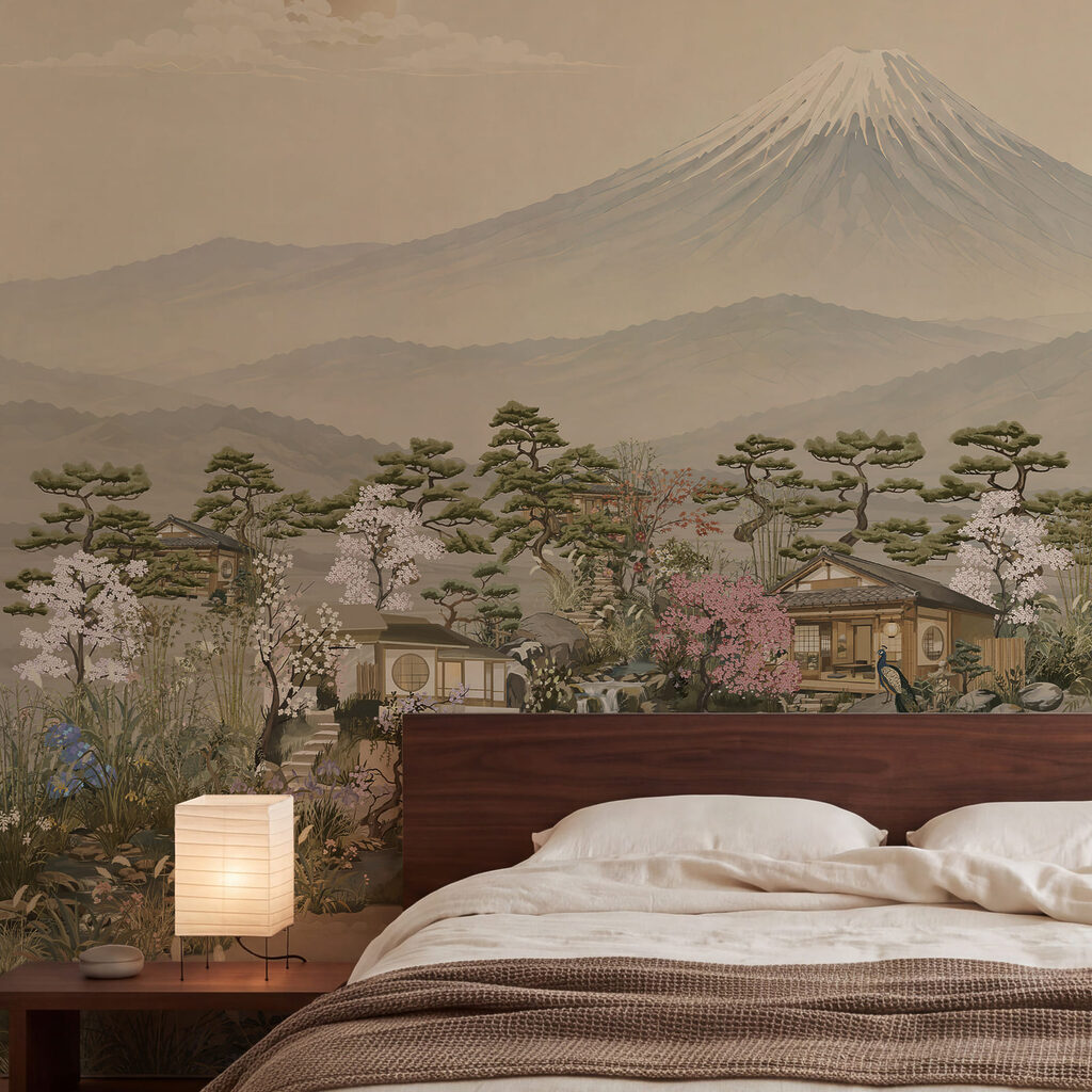 Wall mural Landscape with a mountain and a village (SKU: t01063)