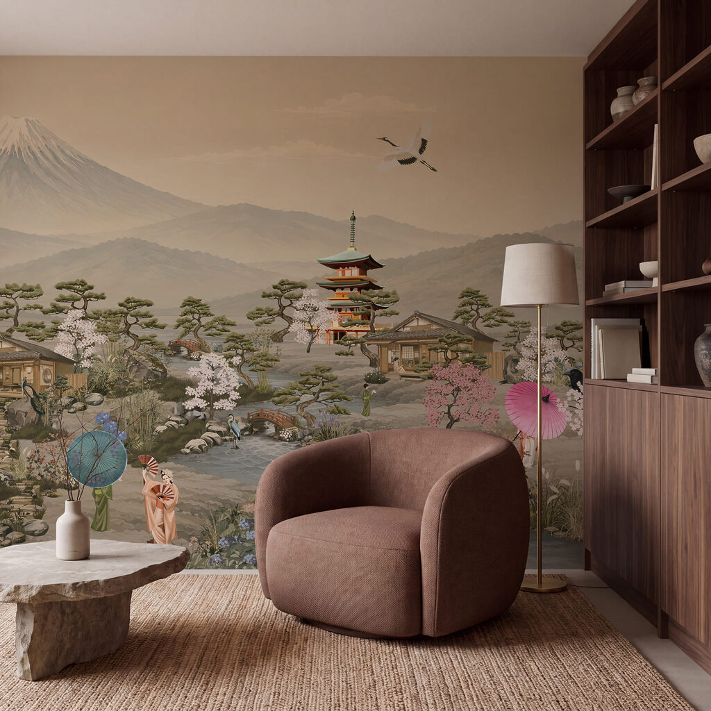Wall mural Landscape with a mountain and a village (SKU: t01063)