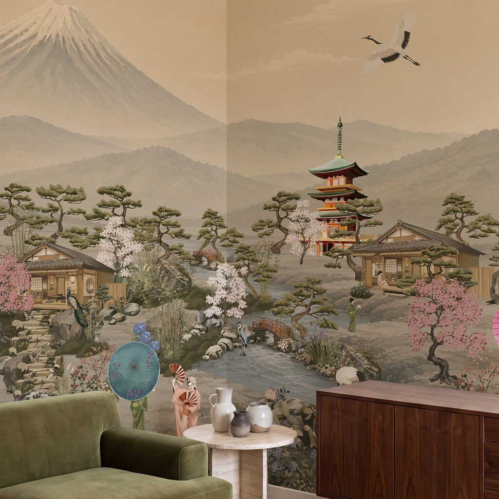 Wall mural Landscape with a mountain and a village (SKU: t01063)
