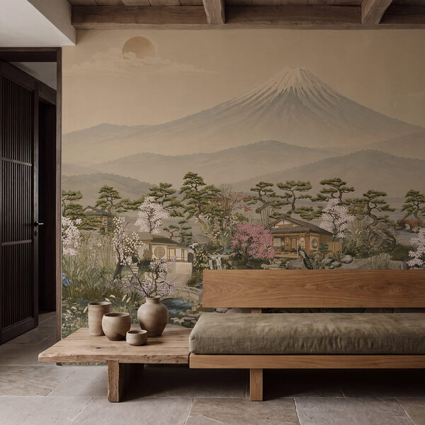 Wall mural Landscape with a mountain and a village (SKU: t01063)