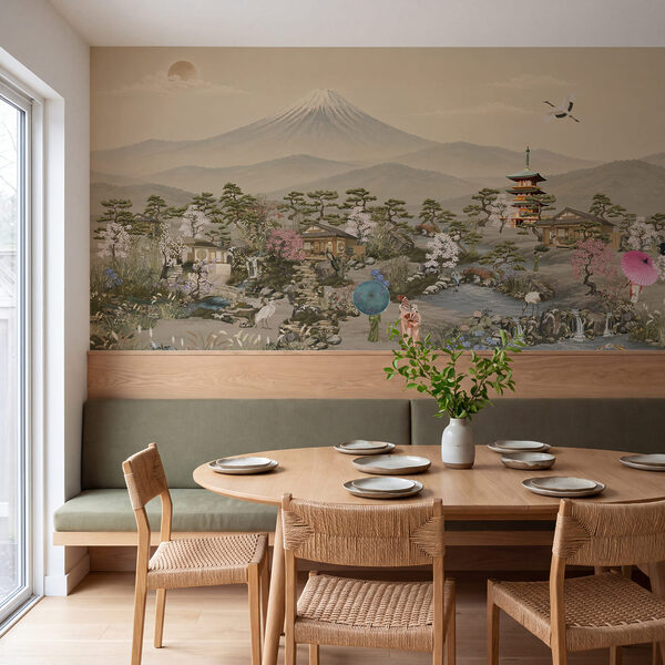 Wall mural Landscape with a mountain and a village (SKU: t01063)