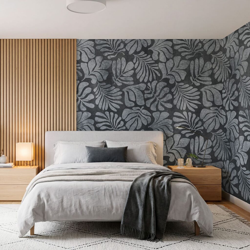 Wall mural Pattern of leaves on a black background (SKU: t01111v2)