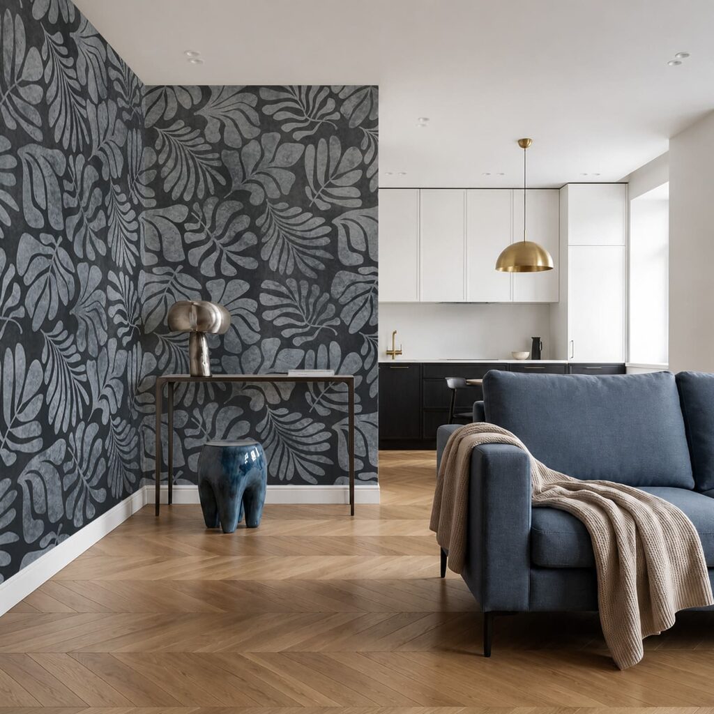 Wall mural Pattern of leaves on a black background (SKU: t01111v2)