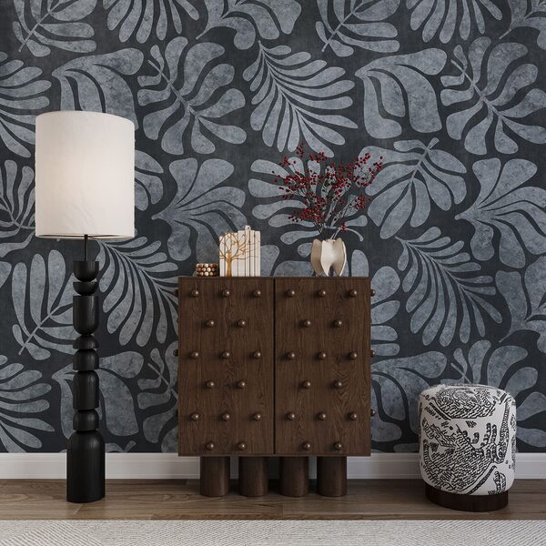 Wall mural Pattern of leaves on a black background (SKU: t01111v2)