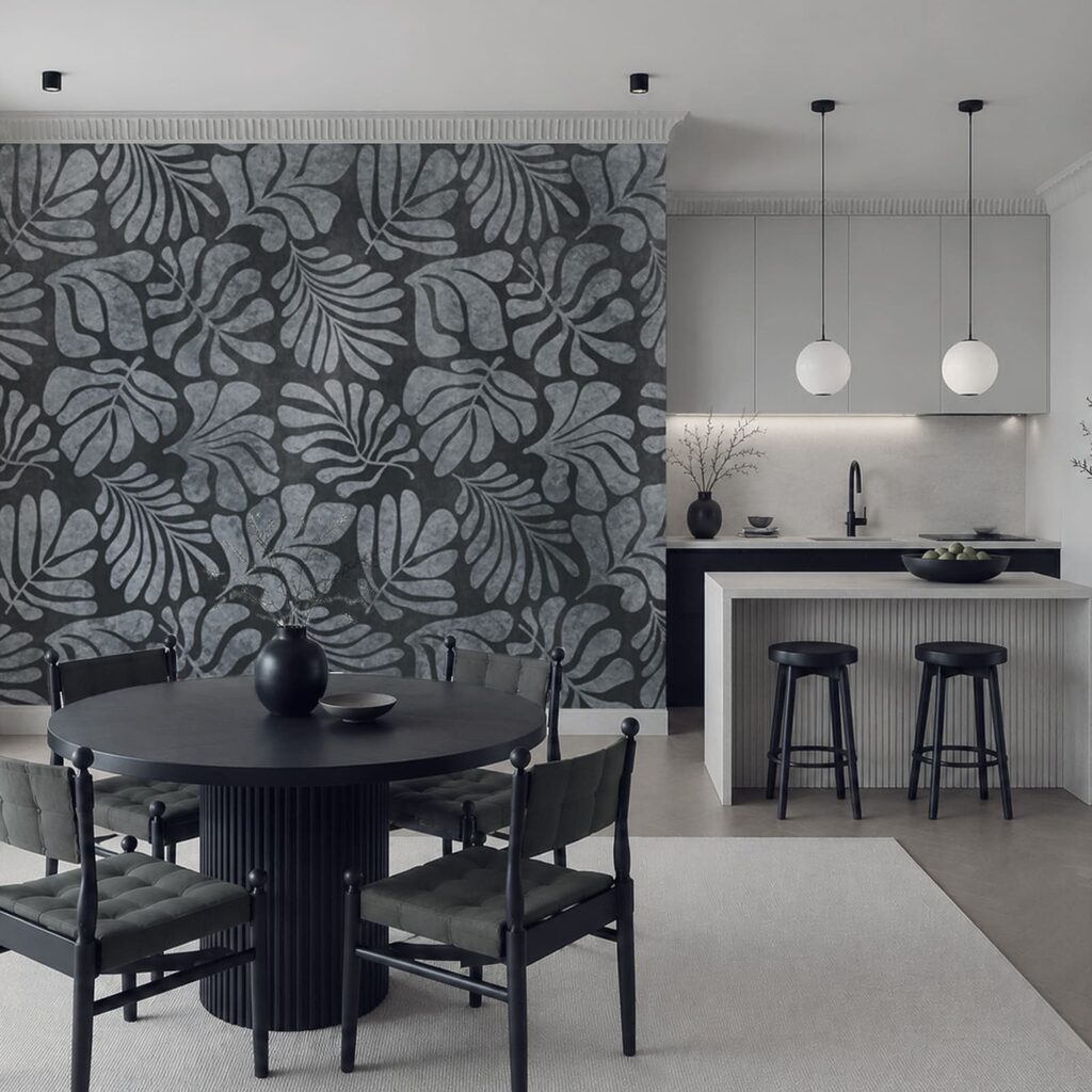 Wall mural Pattern of leaves on a black background (SKU: t01111v2)