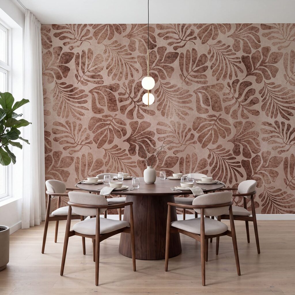 Wall mural Pattern of leaves on a pink surface (SKU: t01111v3) Wall mural Pattern of leaves on a pink surface (SKU: t01111v3)