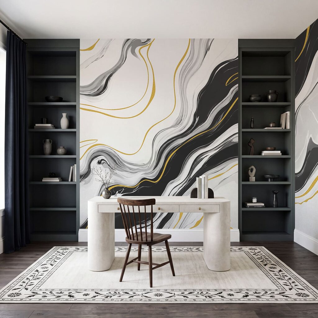 Wall mural Black and white swirly pattern (SKU: t01112) Wall mural Black and white swirly pattern (SKU: t01112)