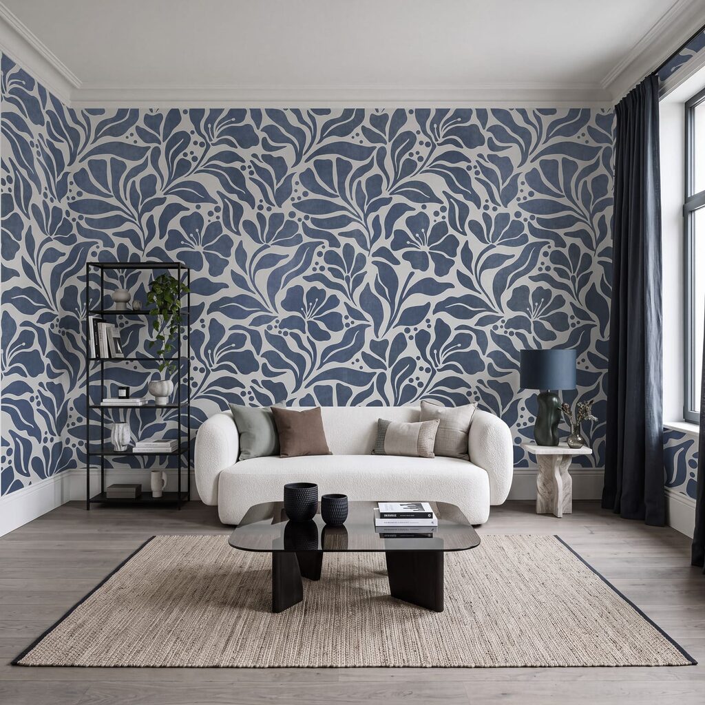 Wall mural Blue and white floral pattern (SKU: t01114v1)