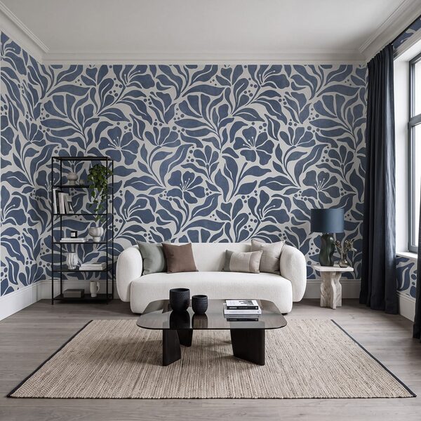 Wall mural Blue and white floral pattern (SKU: t01114v1)