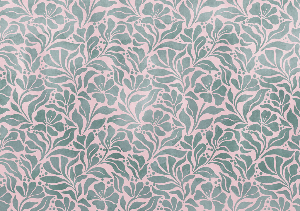 Wall mural Pattern of leaves on a pink background (SKU: t01114v3)
