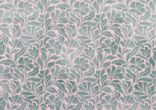 Wall mural Pattern of leaves on a pink background (SKU: t01114v3)