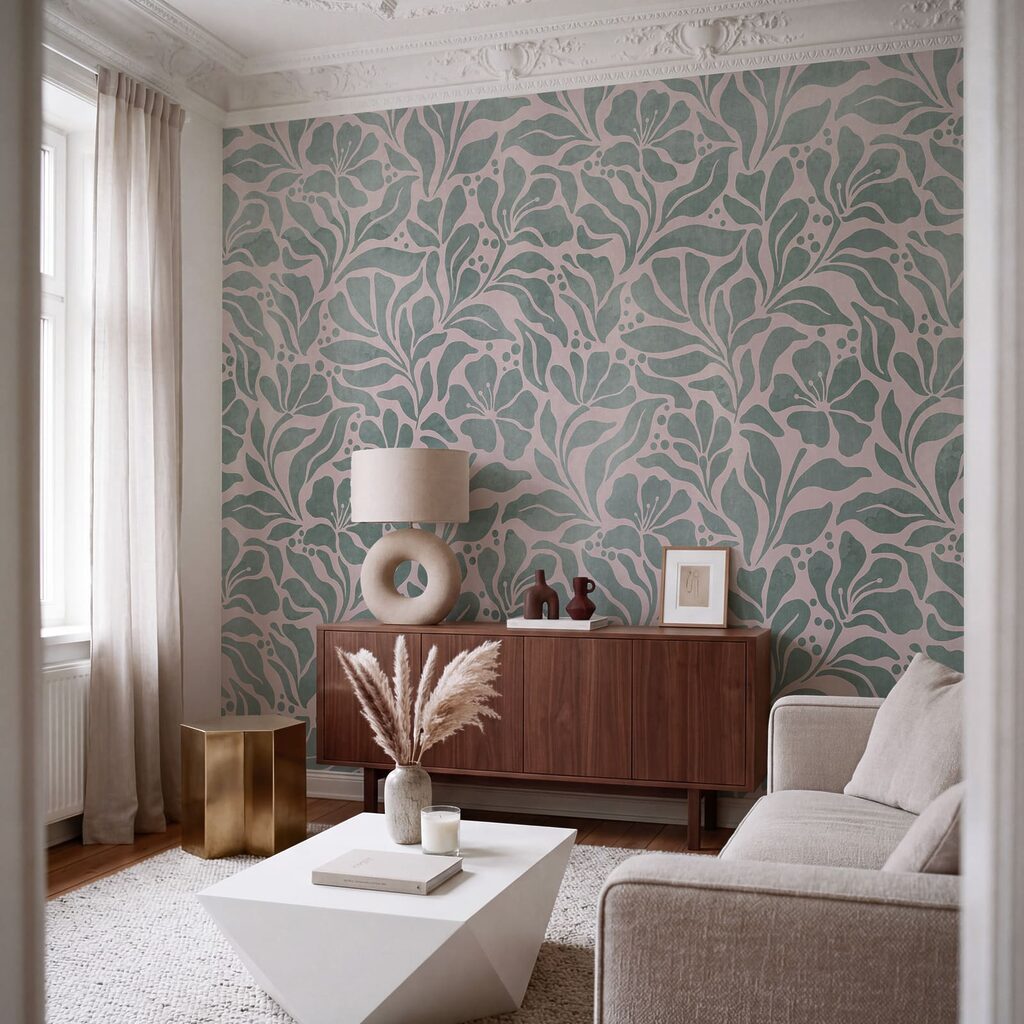 Wall mural Pattern of leaves on a pink background (SKU: t01114v3)