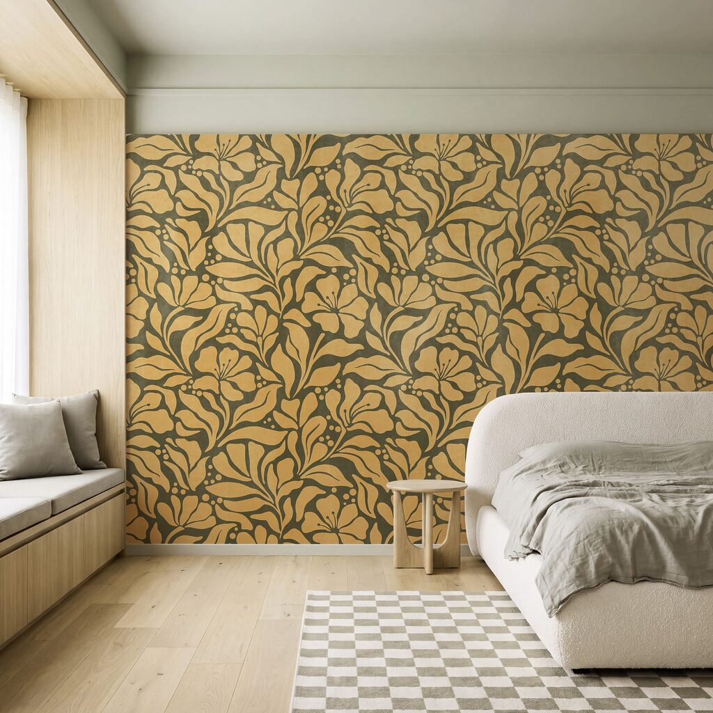 Wall mural Pattern of leaves and flowers (SKU: t01114v4) Wall mural Pattern of leaves and flowers (SKU: t01114v4)
