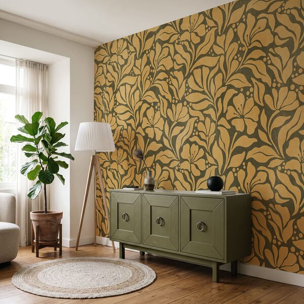 Wall mural Pattern of leaves and flowers (SKU: t01114v4) Wall mural Pattern of leaves and flowers (SKU: t01114v4)