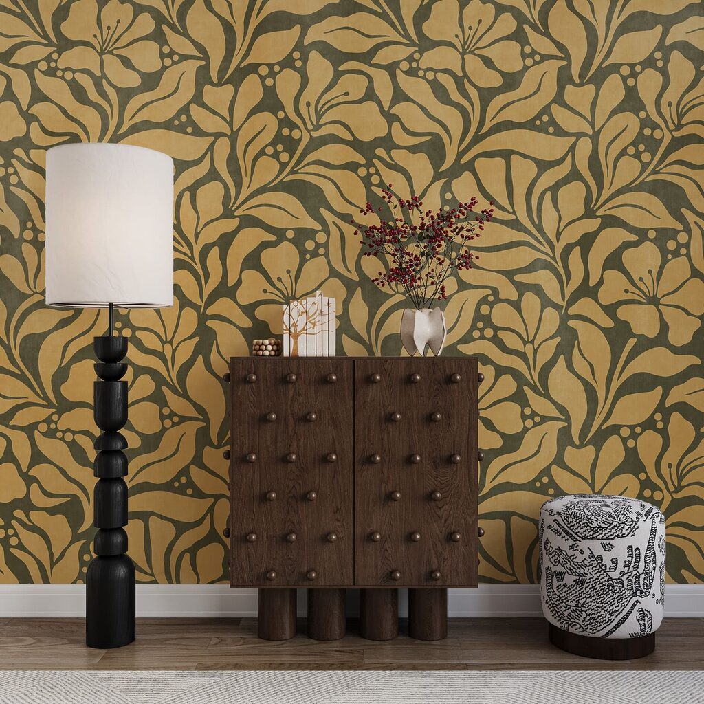 Wall mural Pattern of leaves and flowers (SKU: t01114v4) Wall mural Pattern of leaves and flowers (SKU: t01114v4)