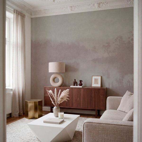 Wall mural Foggy landscape with trees and water (SKU: t01073)