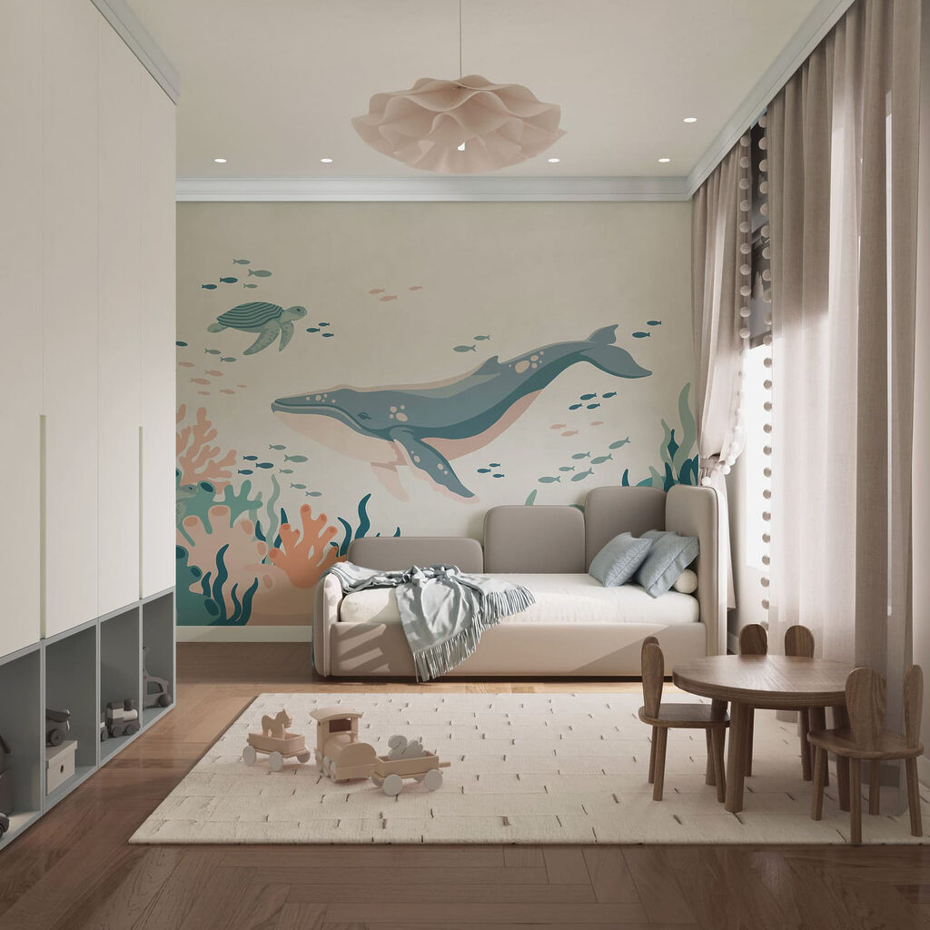 Wall mural Whale and turtle swimming in the ocean (SKU: t01074) Wall mural Whale and turtle swimming in the ocean (SKU: t01074)