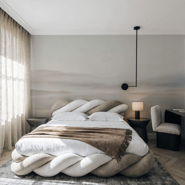 Wall mural Foggy landscape with hills and water (SKU: t01075)
