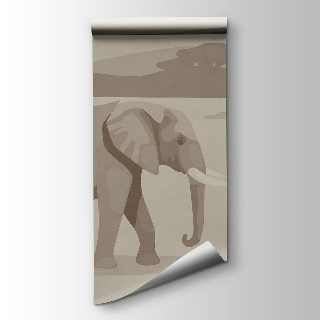 Wall mural Group of elephants and giraffes in a field (SKU: t01076)