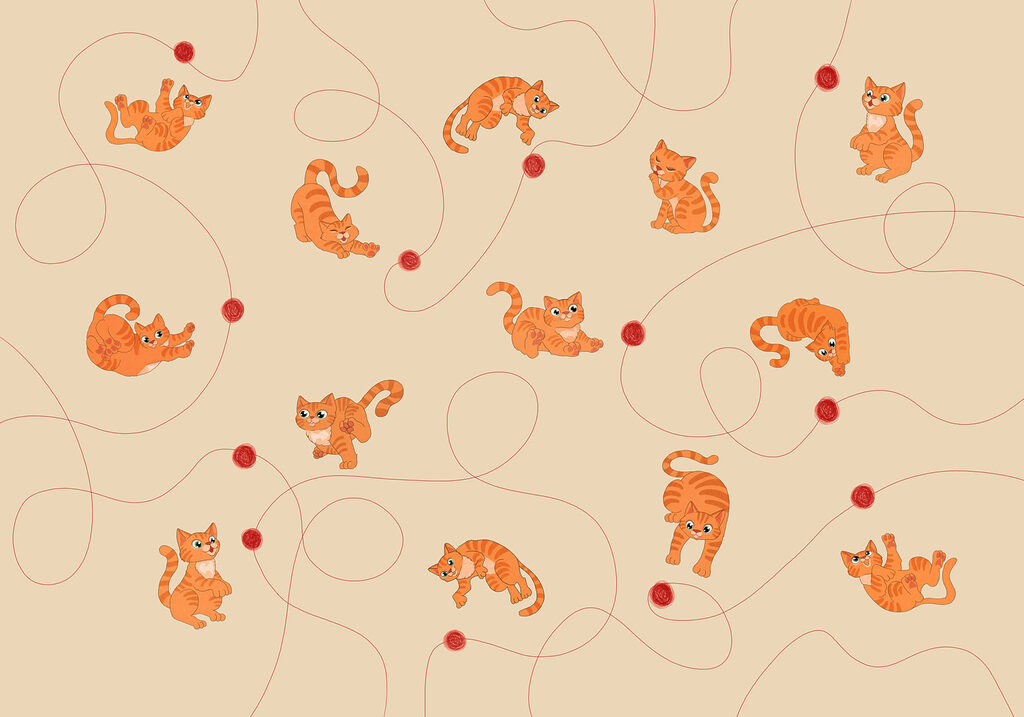 Wall mural Pattern of cats and a ball (SKU: t01105)