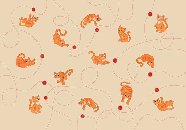 Wall mural Pattern of cats and a ball (SKU: t01105)