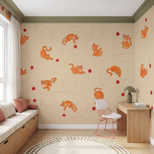 Wall mural Pattern of cats and a ball (SKU: t01105)