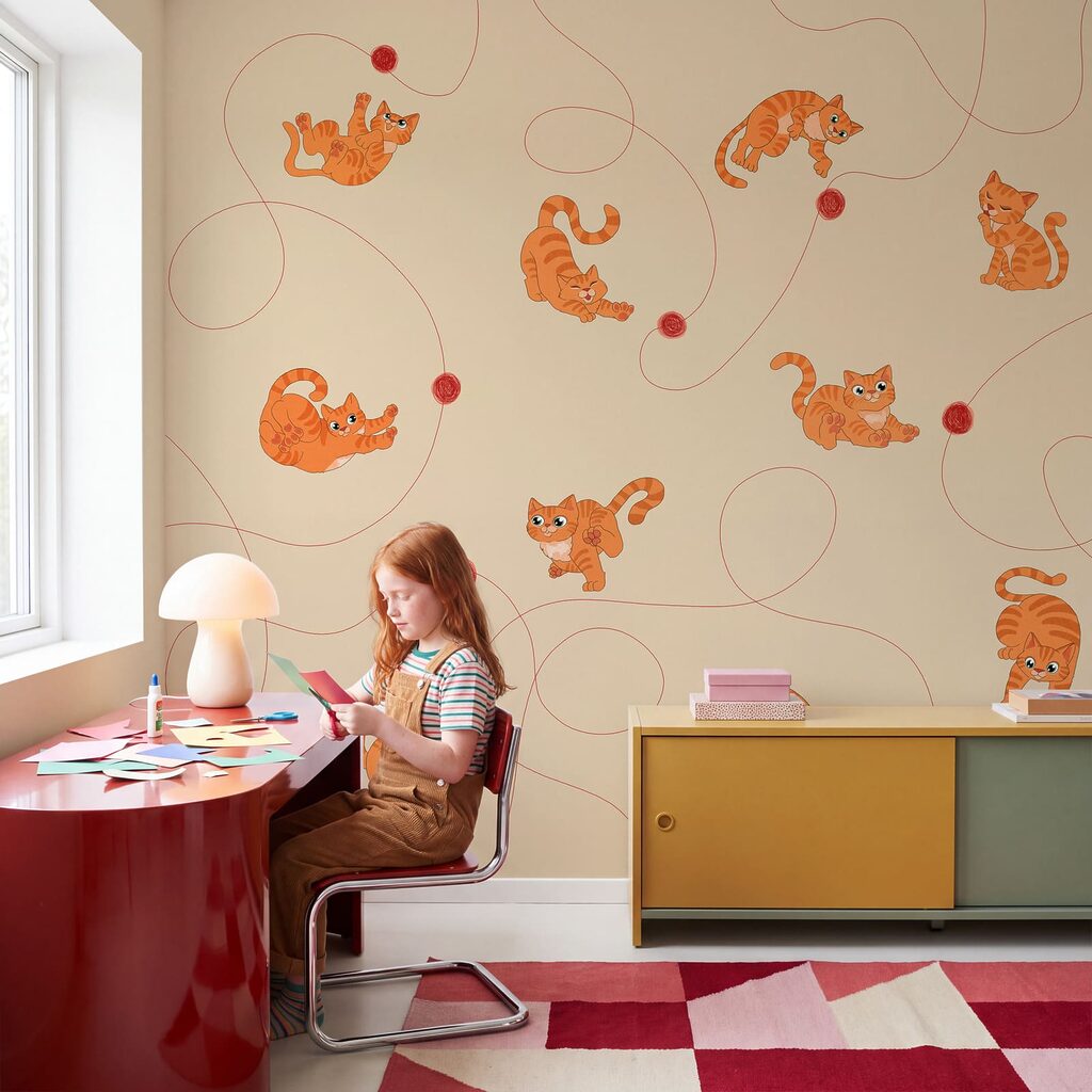 Wall mural Pattern of cats and a ball (SKU: t01105)