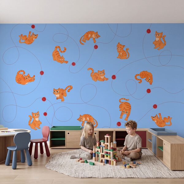 Wall mural Pattern of cats and a ball (SKU: t01105v1) Wall mural Pattern of cats and a ball (SKU: t01105v1)