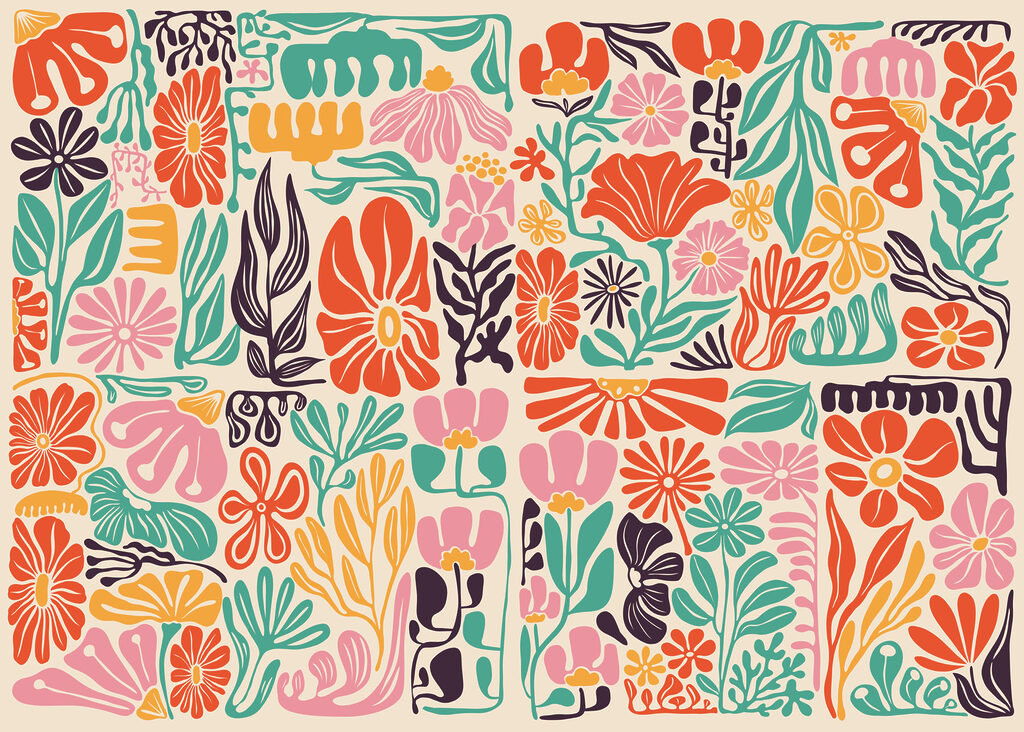 Wall mural Group of flowers and leaves (SKU: t01106)