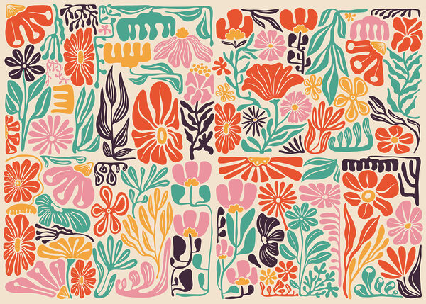 Wall mural Group of flowers and leaves (SKU: t01106)