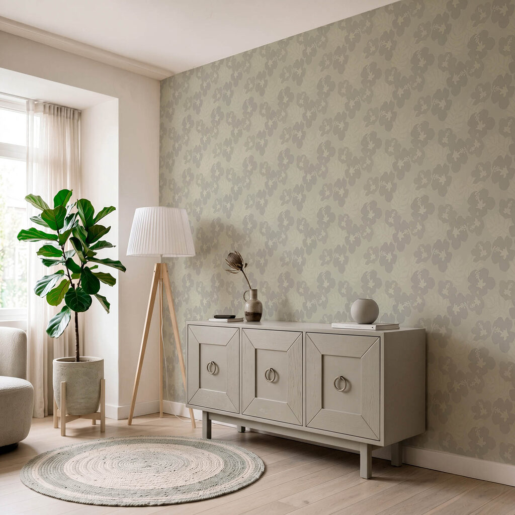 Wall mural Pattern of flowers on a grey background (SKU: t01082) Wall mural Pattern of flowers on a grey background (SKU: t01082)