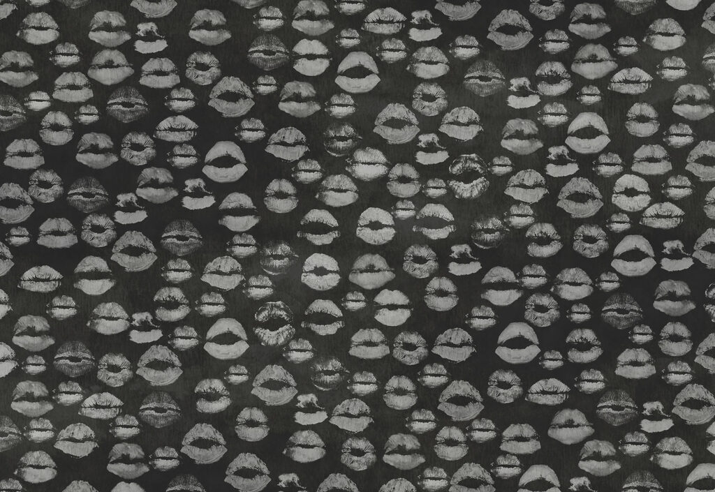 Wall mural Black and white background with lipstick prints (SKU: t01086) Wall mural Black and white background with lipstick prints (SKU: t01086)