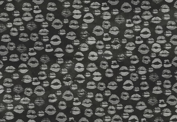 Wall mural Black and white background with lipstick prints (SKU: t01086) Wall mural Black and white background with lipstick prints (SKU: t01086)