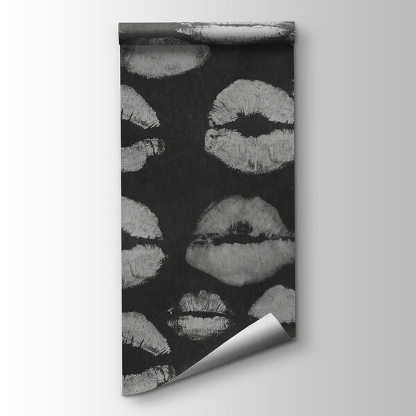 Wall mural Black and white background with lipstick prints (SKU: t01086) Wall mural Black and white background with lipstick prints (SKU: t01086)