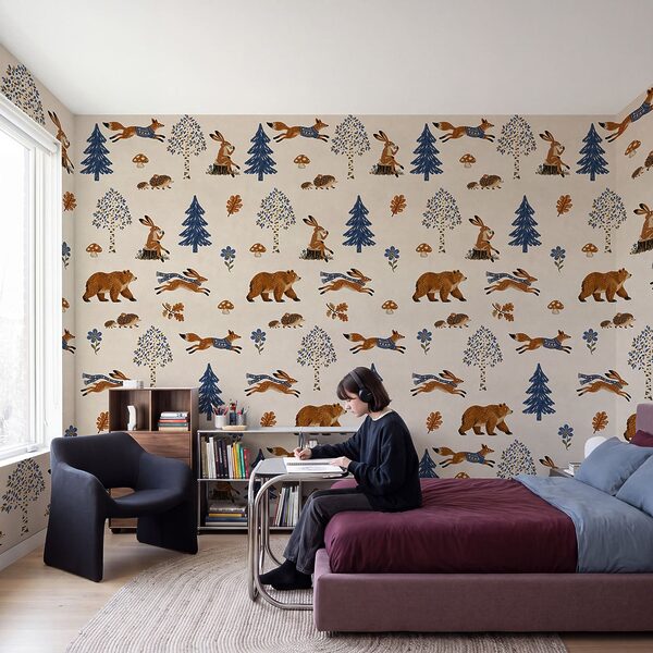 Wall mural Pattern of animals and trees (SKU: t01126) Wall mural Pattern of animals and trees (SKU: t01126)