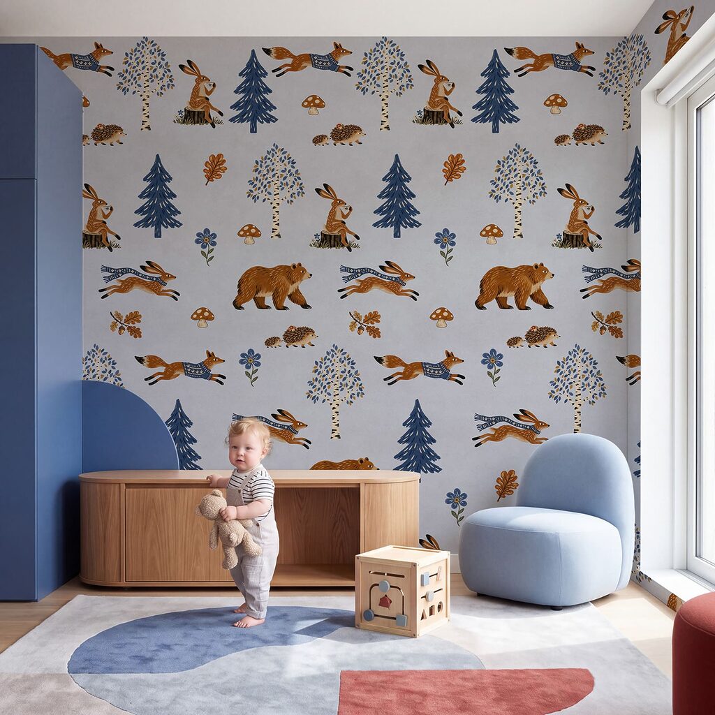 Wall mural Pattern of animals and trees (SKU: t01126v2)