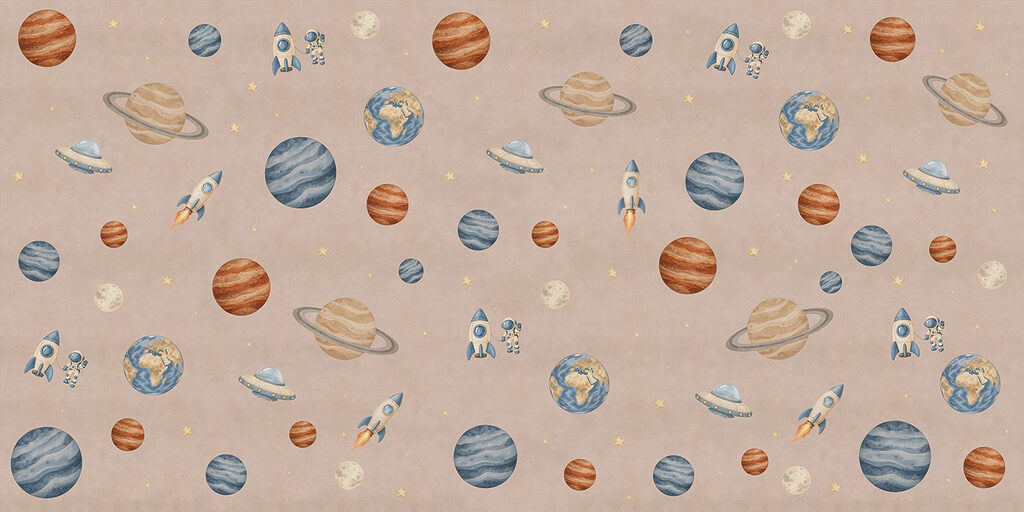 Wall mural Pattern of planets and rockets (SKU: t01128v2) Wall mural Pattern of planets and rockets (SKU: t01128v2)