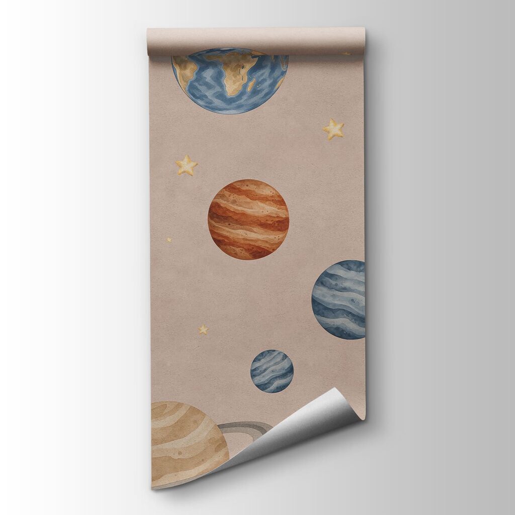 Wall mural Pattern of planets and rockets (SKU: t01128v2) Wall mural Pattern of planets and rockets (SKU: t01128v2)