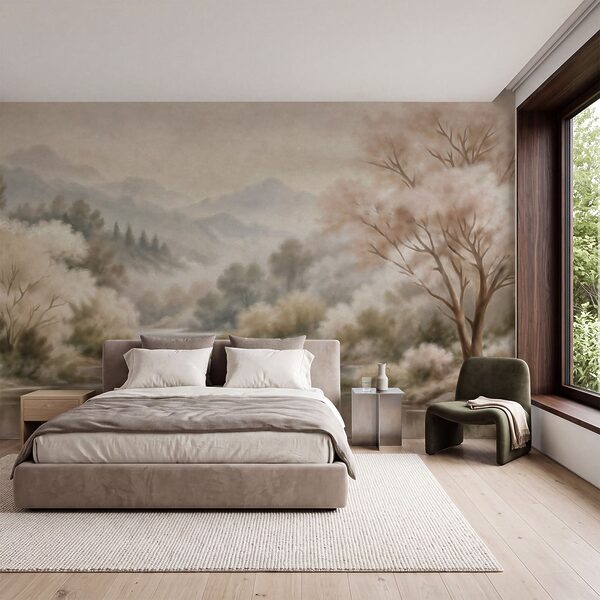 Wall mural River with trees and mountains in the background (SKU: t01130) Wall mural River with trees and mountains in the background (SKU: t01130)