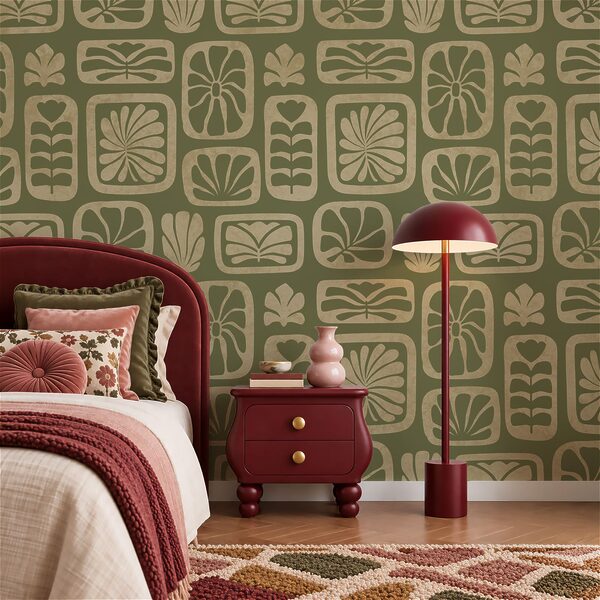 Wall mural Pattern of squares and leaves (SKU: t01156) Wall mural Pattern of squares and leaves (SKU: t01156)