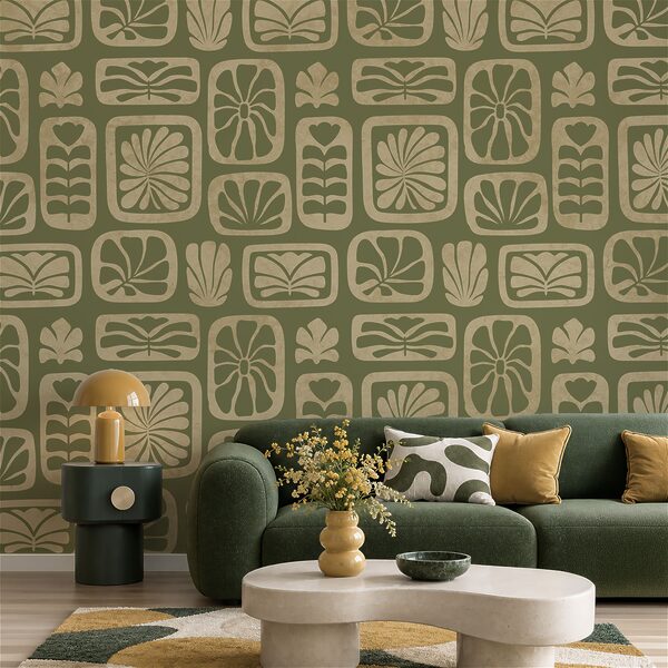 Wall mural Pattern of squares and leaves (SKU: t01156) Wall mural Pattern of squares and leaves (SKU: t01156)