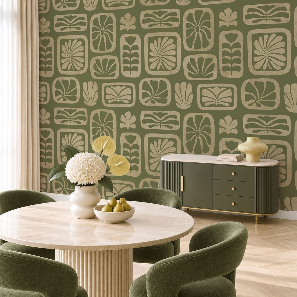 Wall mural Pattern of squares and leaves (SKU: t01156) Wall mural Pattern of squares and leaves (SKU: t01156)