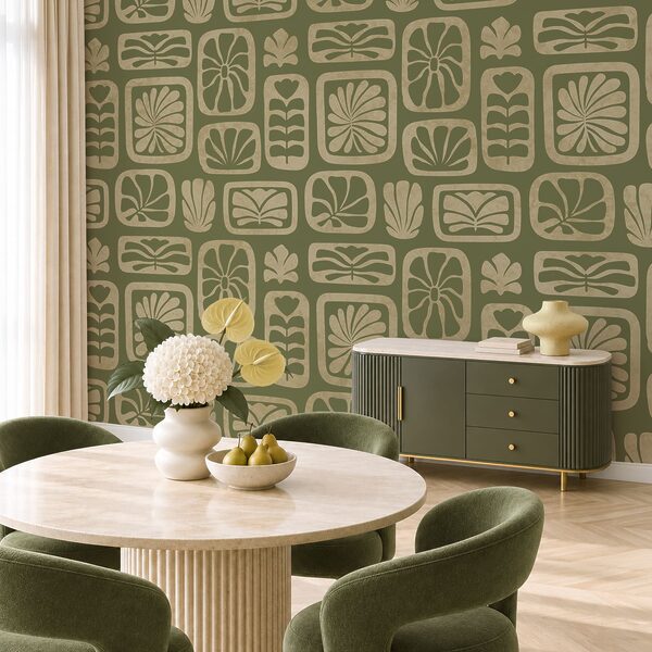 Wall mural Pattern of squares and leaves (SKU: t01156) Wall mural Pattern of squares and leaves (SKU: t01156)