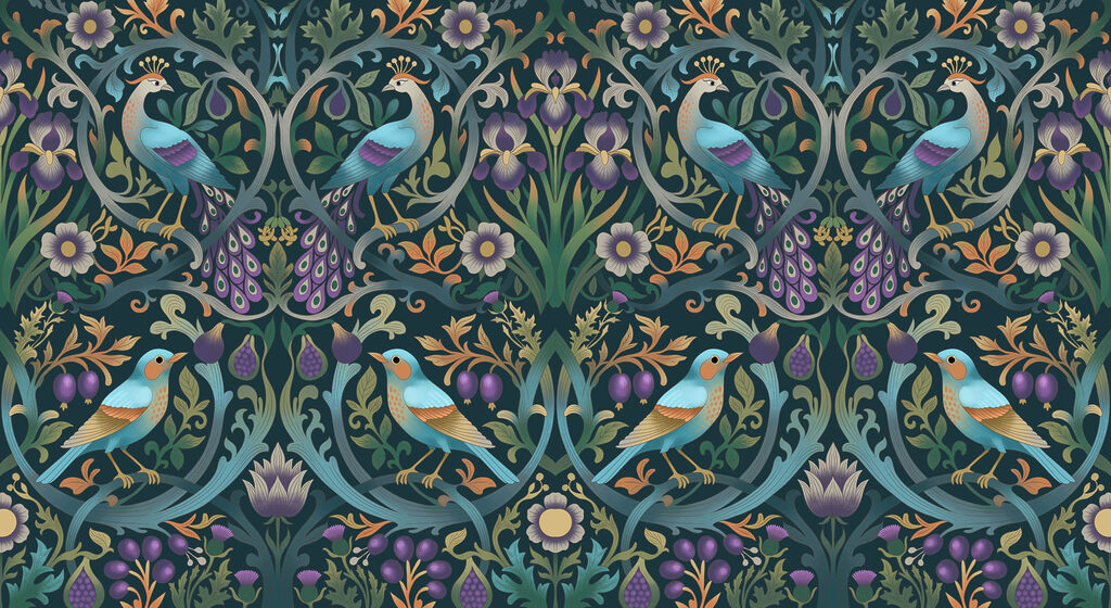 Wall mural Colorful floral pattern with birds and flowers (SKU: t01166)