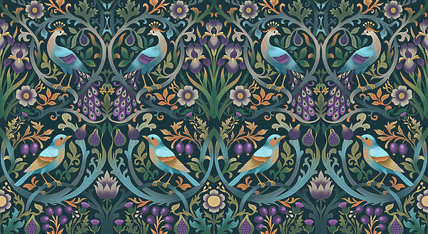 Wall mural Colorful floral pattern with birds and flowers (SKU: t01166)