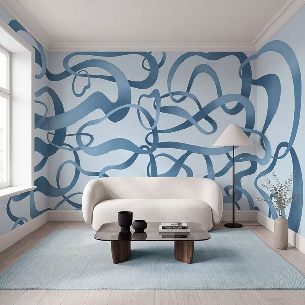 Wall mural Blue swirly lines on a white background (SKU: t01168v1) Wall mural Blue swirly lines on a white background (SKU: t01168v1)
