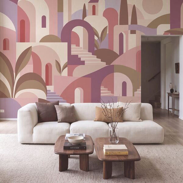 Wall mural Colorful landscape with stairs and trees (SKU: t01143v1) Wall mural Colorful landscape with stairs and trees (SKU: t01143v1)