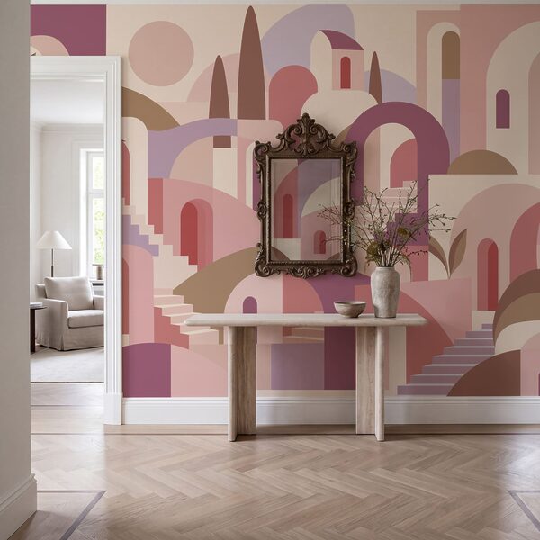 Wall mural Colorful landscape with stairs and trees (SKU: t01143v1) Wall mural Colorful landscape with stairs and trees (SKU: t01143v1)